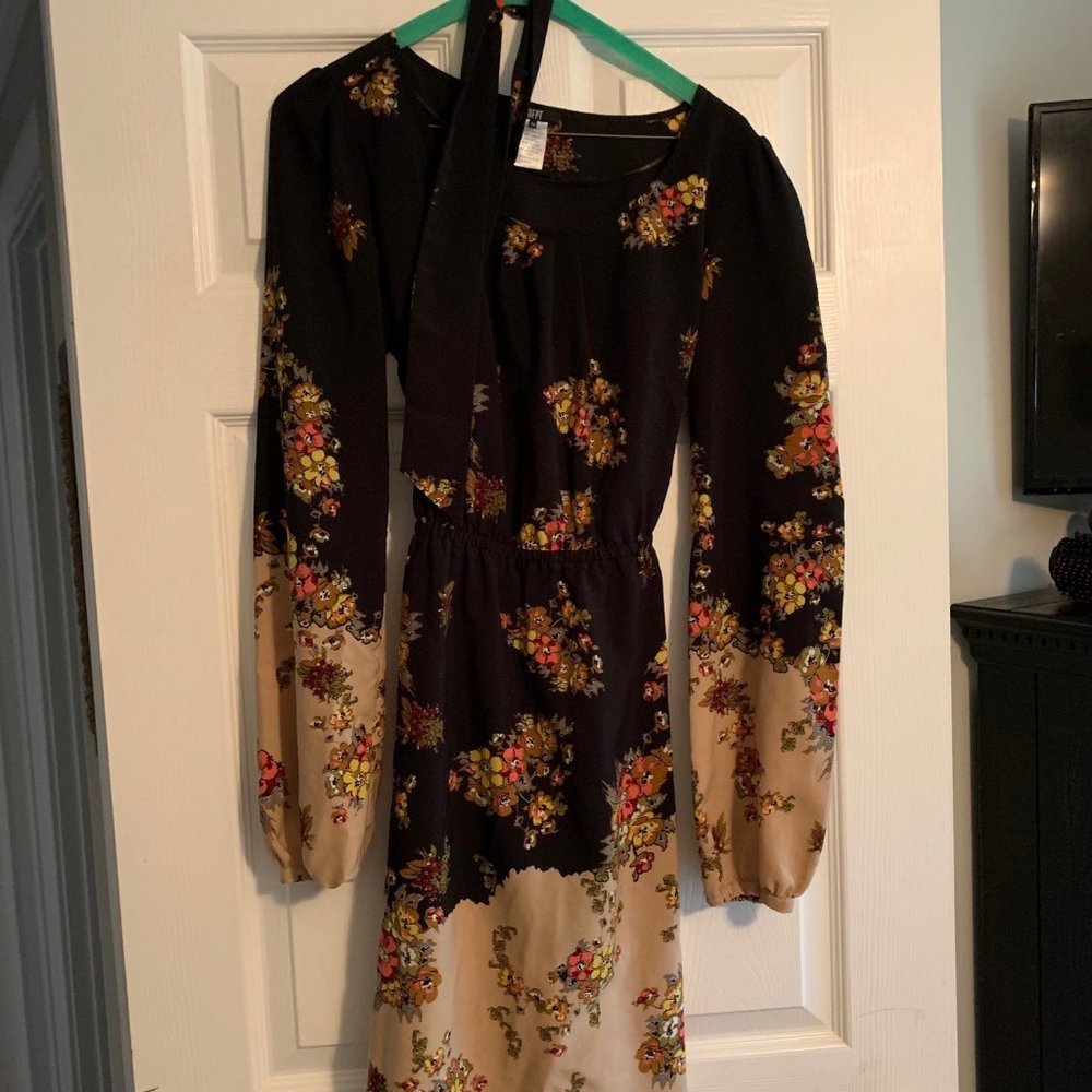 Black Floral Dress with tie belt